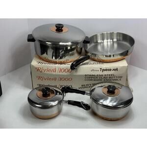 Vintage Riviera‎ Dajere 7 Piece Stainless Steel Copper Clad Cookware New In Box